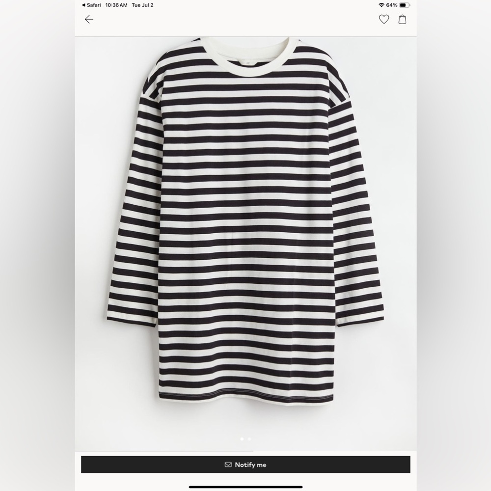 H&M Cotton Jersey Black and White Striped Jersey Dress, Size Small